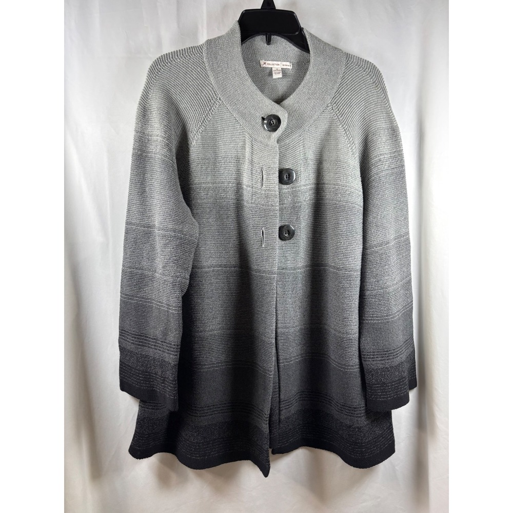 JM Collection Woman Grey Ombre Cotton Knit‎ Button Front Cardigan Sweater 1X